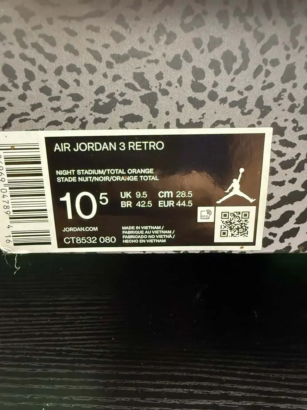 Air Jordan 3 Retro Fear Pack (2023) Men’s Size 10.5 Brand New